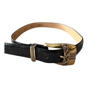 Remo Tulliani Black Leather Belt with Gold Accents